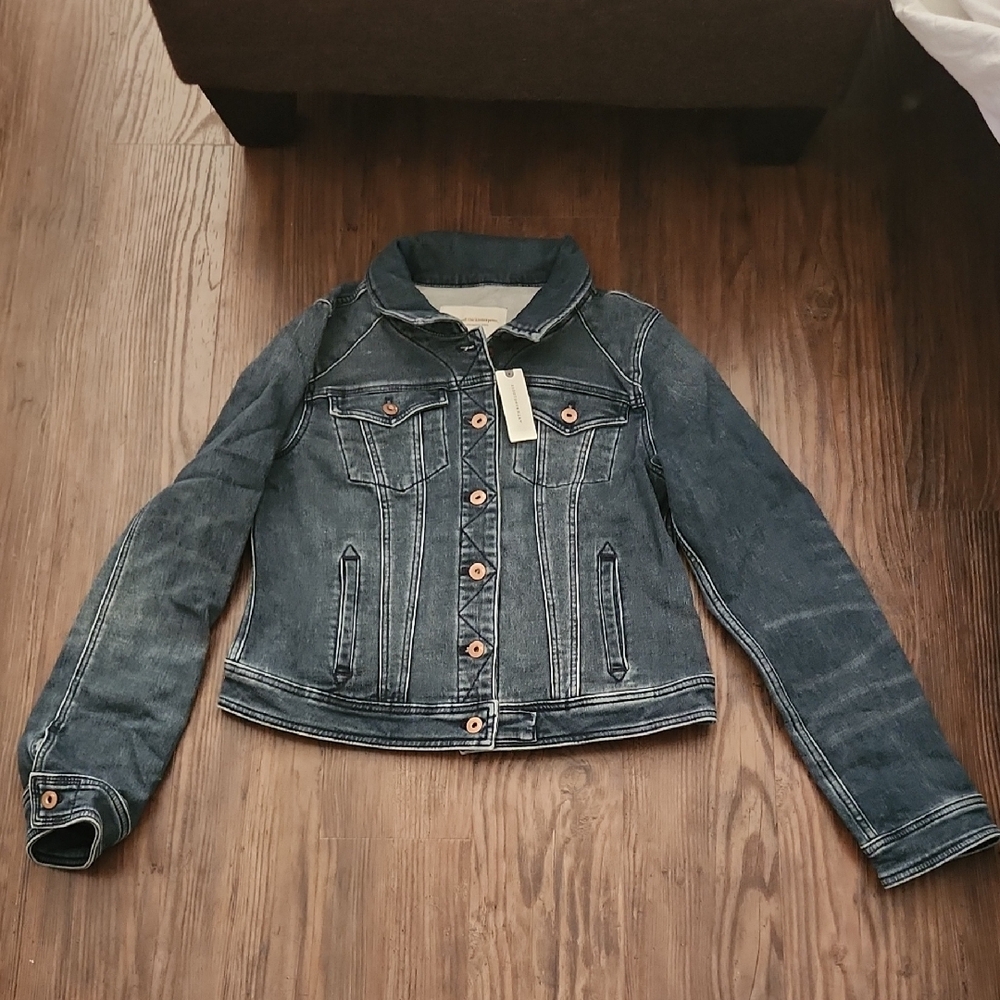 NWT Pilcro & the Letterpress by Anthropologie Dark Blue Denim Jacket In sz LARGE